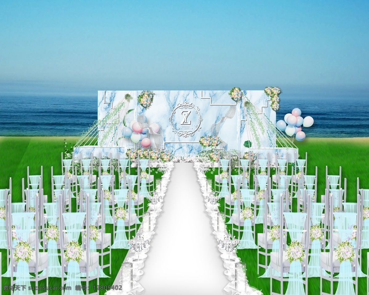 户外 婚礼 仪式 区 婚礼仪式区 婚礼效果图 户外婚礼 简约婚礼 小清新婚礼 户外草坪婚礼 蓝色大理石 户外仪式区 大理石婚礼 环境设计 效果图