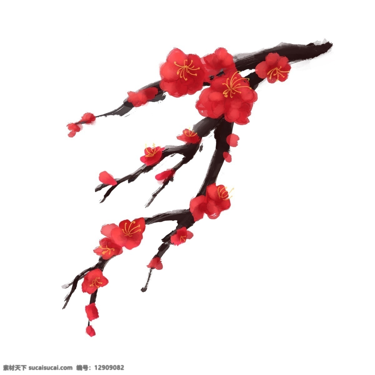 水墨 梅花 古风 手绘 红色 寒冬 红梅 枝条 水墨梅花 冬天 手绘花 水墨花卉 古风手绘梅花 红色梅花 红梅枝条 冬季花卉