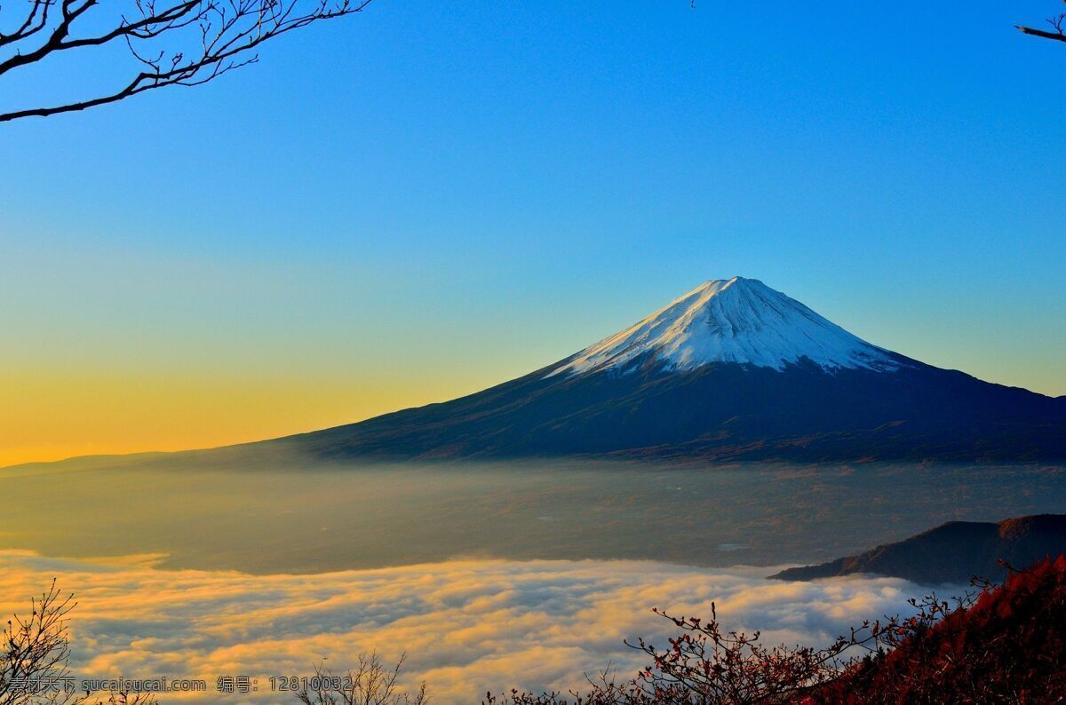 富士山 雪山 火山 蓝天 山 光 自然景观 风景名胜