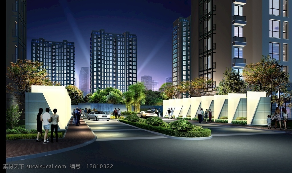 夜景建筑 夜景 建筑 住宅 透视图 3d设计 3d作品