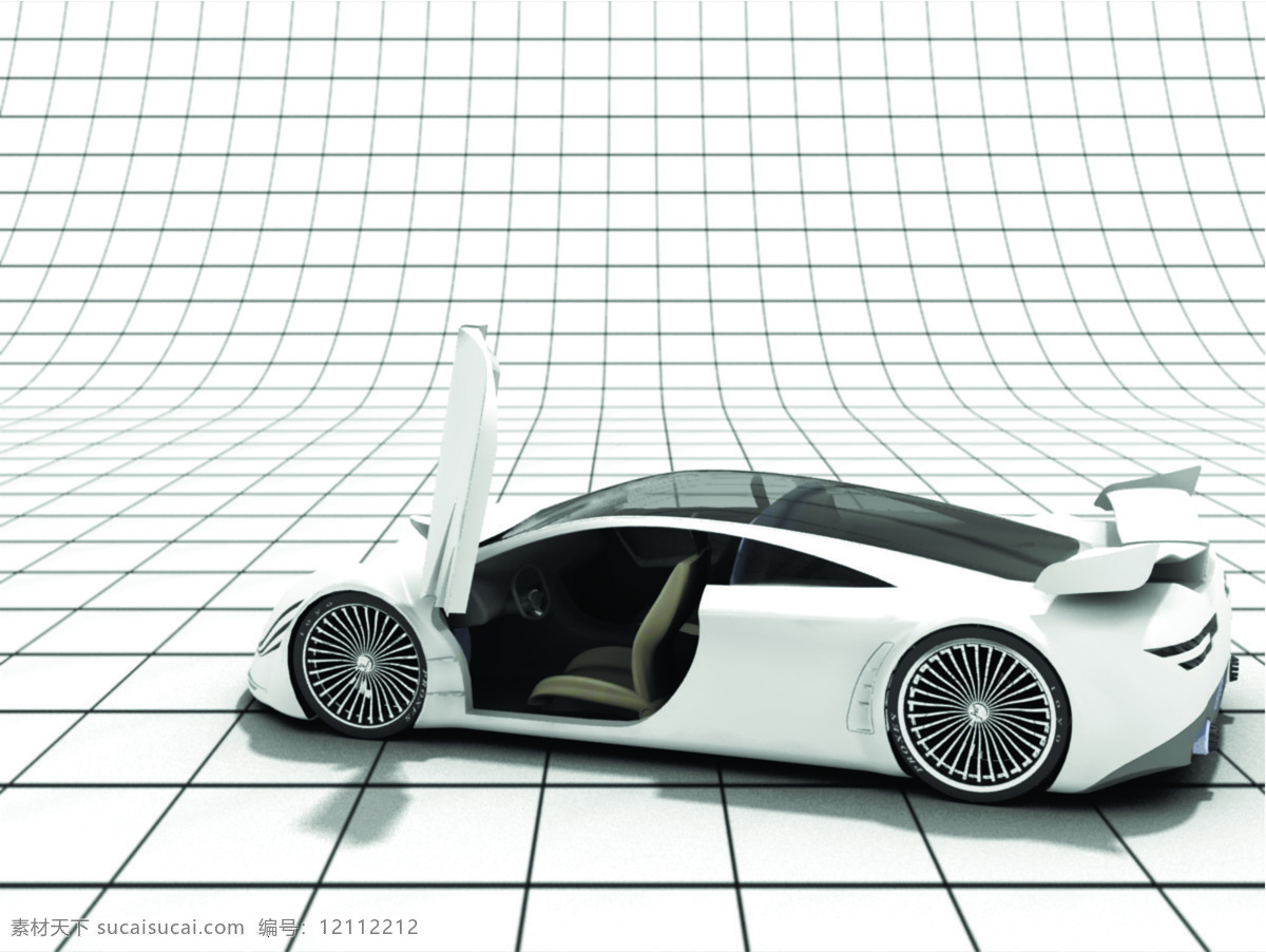 方格 上 白色 跑车 汽车 交通工具 3d汽车 现代科技
