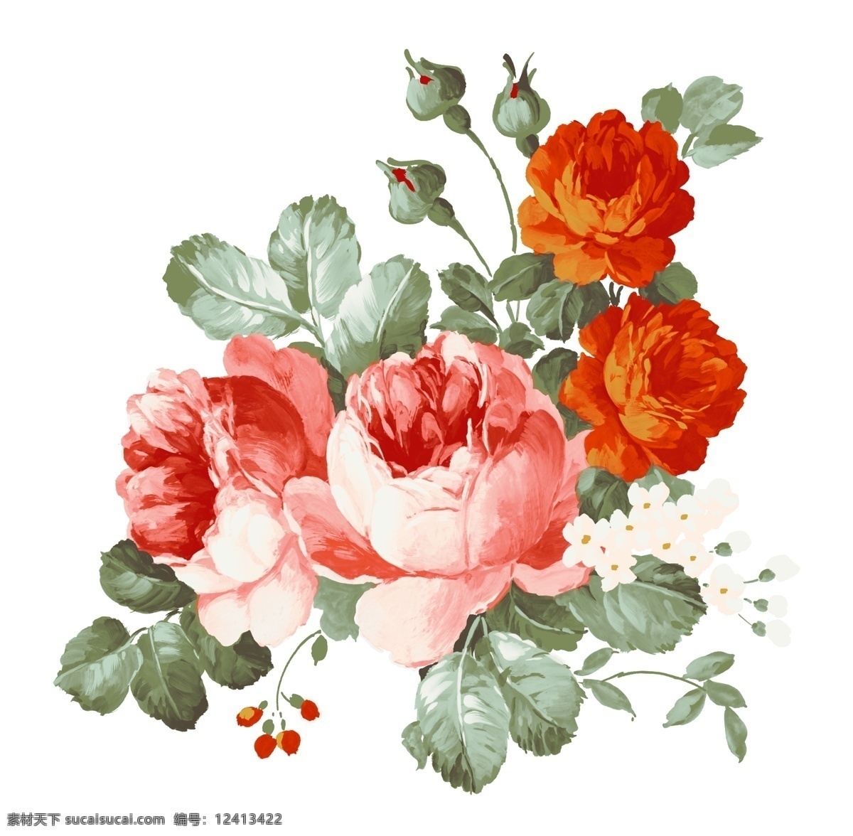 手绘红花 手绘花 手绘花朵 玫瑰 玫瑰花 红玫瑰 搪瓷花朵 陶瓷花 花纸 设计素材 手绘玫瑰 花草共享 底纹边框 花边花纹