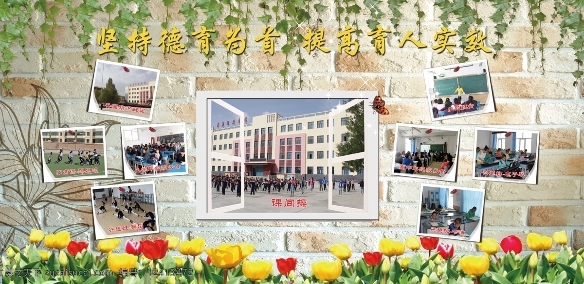 学校德育教育 学校 德育教育 照片背景 展板 绿色 校园建设 展板模板