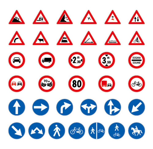 各种 交通标志 矢量 白色 红色边框 蓝色 各种交通标志 矢量图