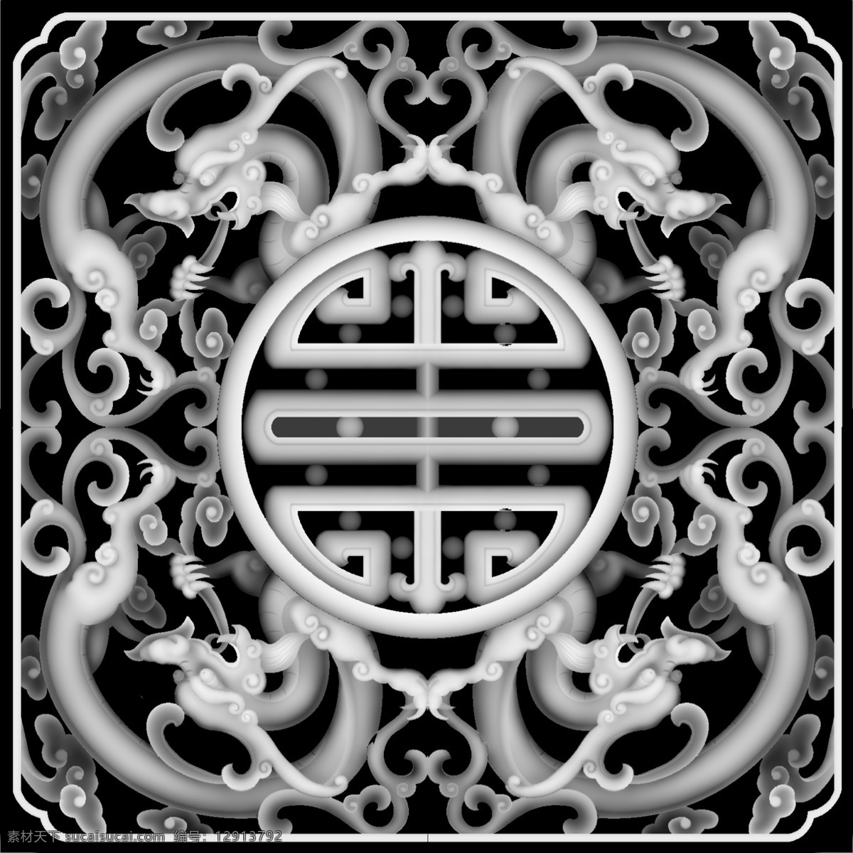 精品 福龙 灰度 图 福 龙 灰度图 浮雕图 传统文化 文化艺术 bmp