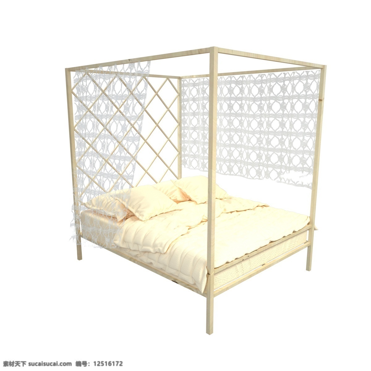 木质 暖色 双人 木床 c4d 双人床 写实 3d 布料 欧式床 单人床 家居 家具 家装 卧室家居 床单 床垫 橙色