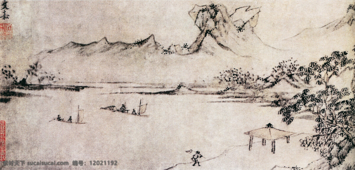 冬日 空旷 工笔 美术 艺术绘画 平静如水 家居装饰素材 山水风景画