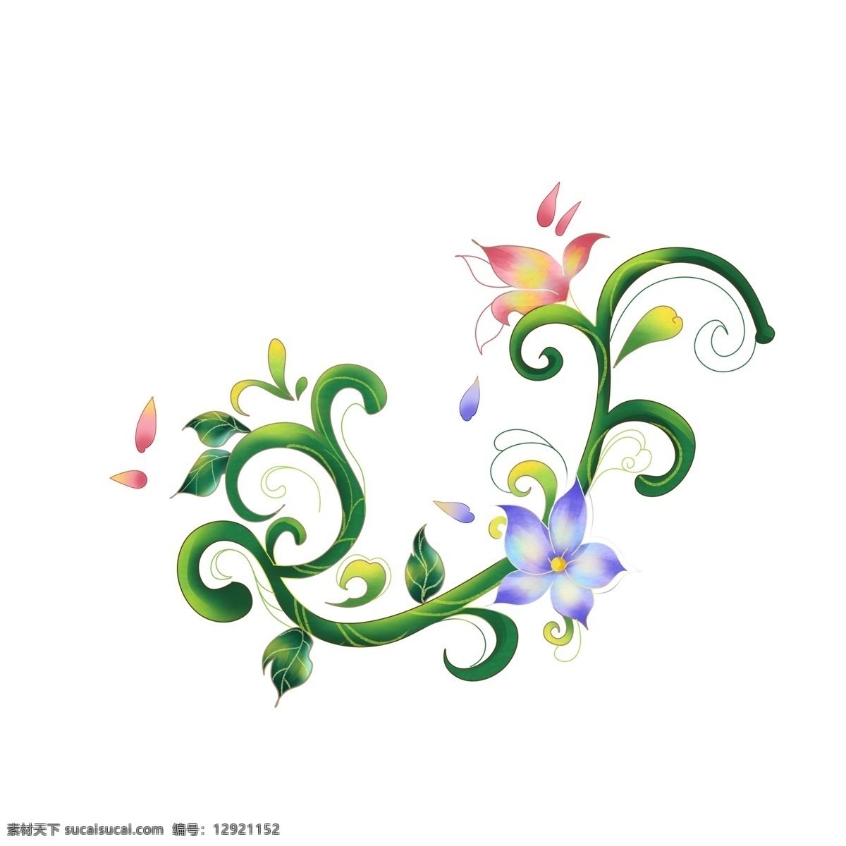 商用 手绘 卡通 花 藤 元素 花藤 花朵 植物 小清新 漂浮素材