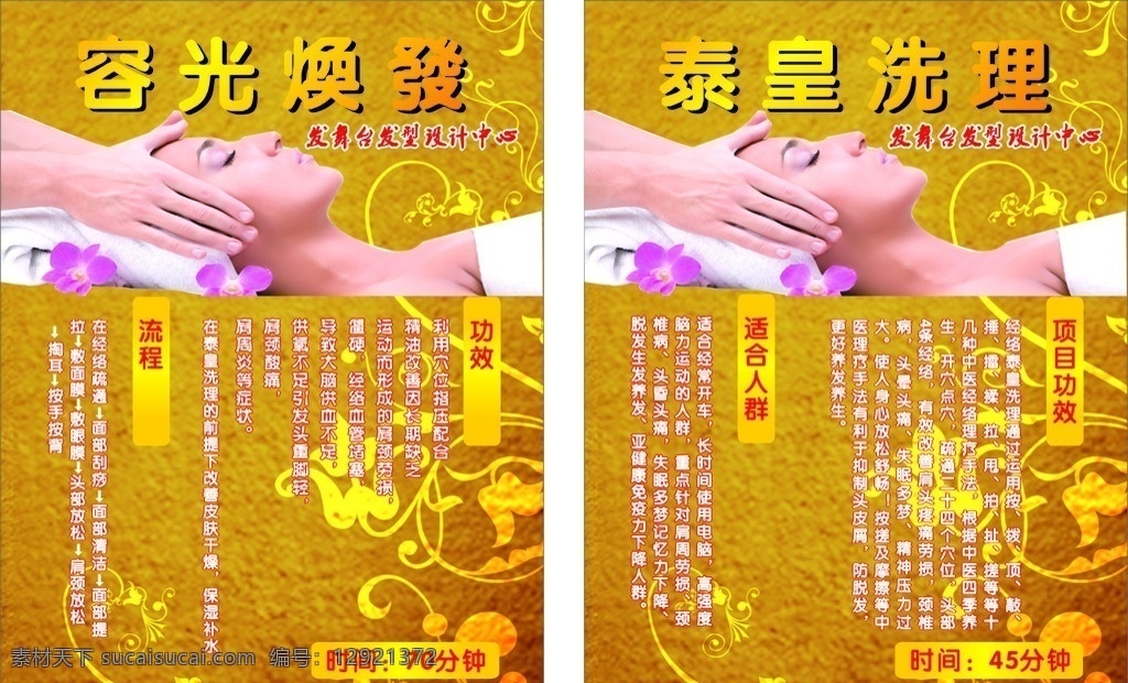 美容美发海报 金黄 泰皇洗理 容光焕发 功效及流程 矢量