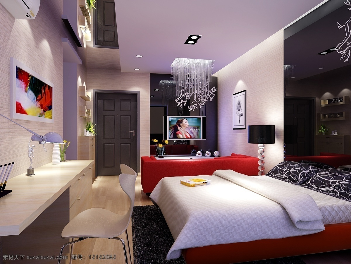 家装 卧室 模型 免费 下 载 沙 发茶 双人床 沙发茶几 桌椅组合 卧室装饰 max 黑色