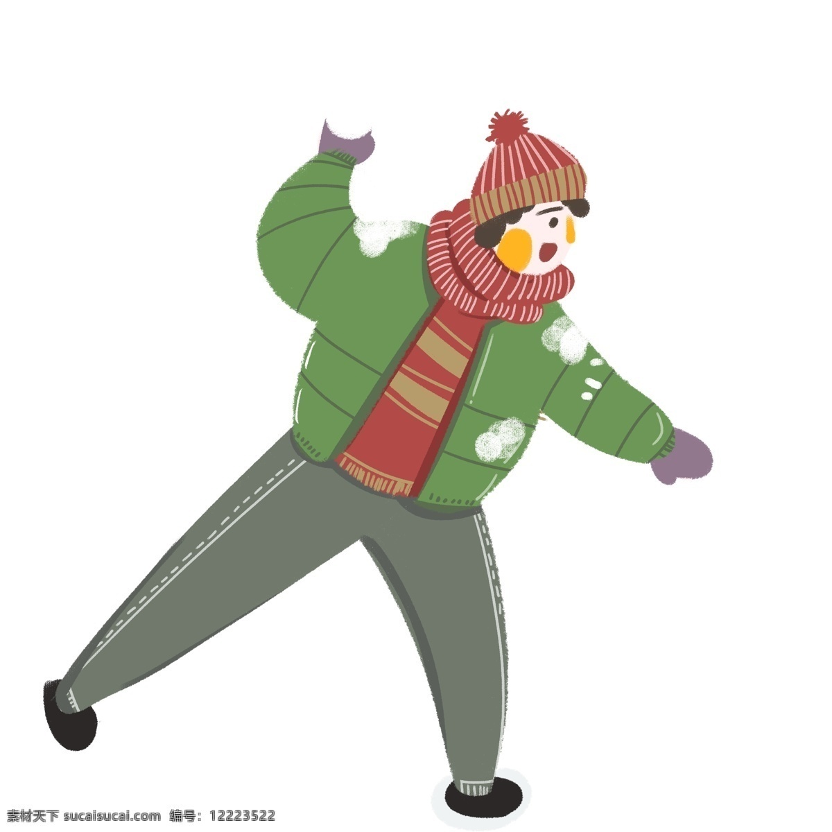 冬日 扔 雪球 玩耍 女孩 卡通 清新 男孩 人物设计 扔雪球