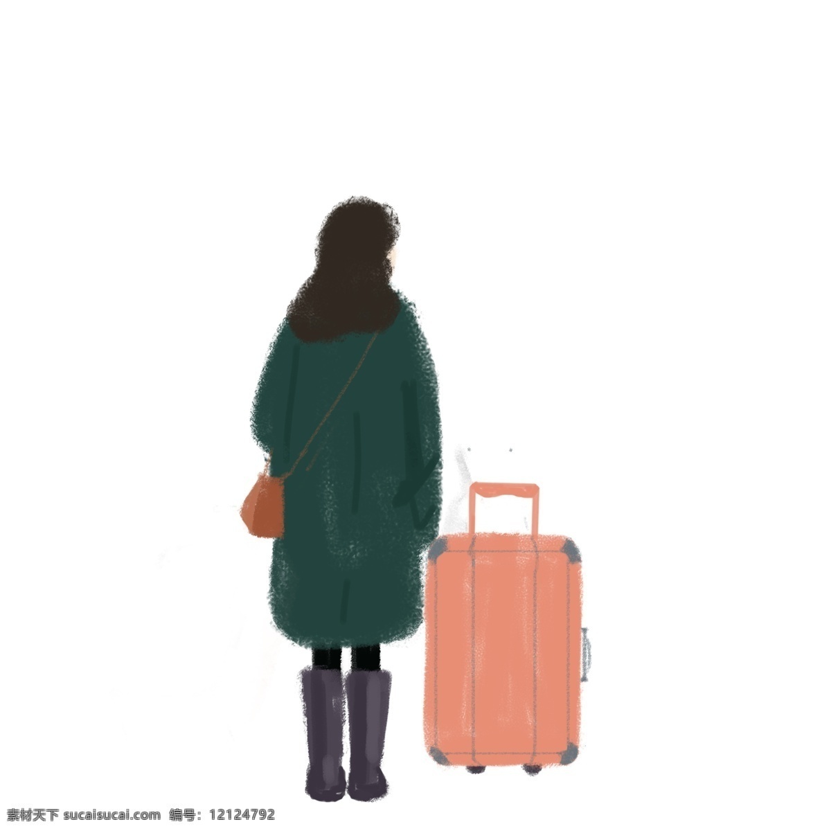 女孩 提 行李箱 免 抠 图 旅行 旅行装备 动漫人物 卡通动漫 小女孩 红色行李箱 箱子 免抠图