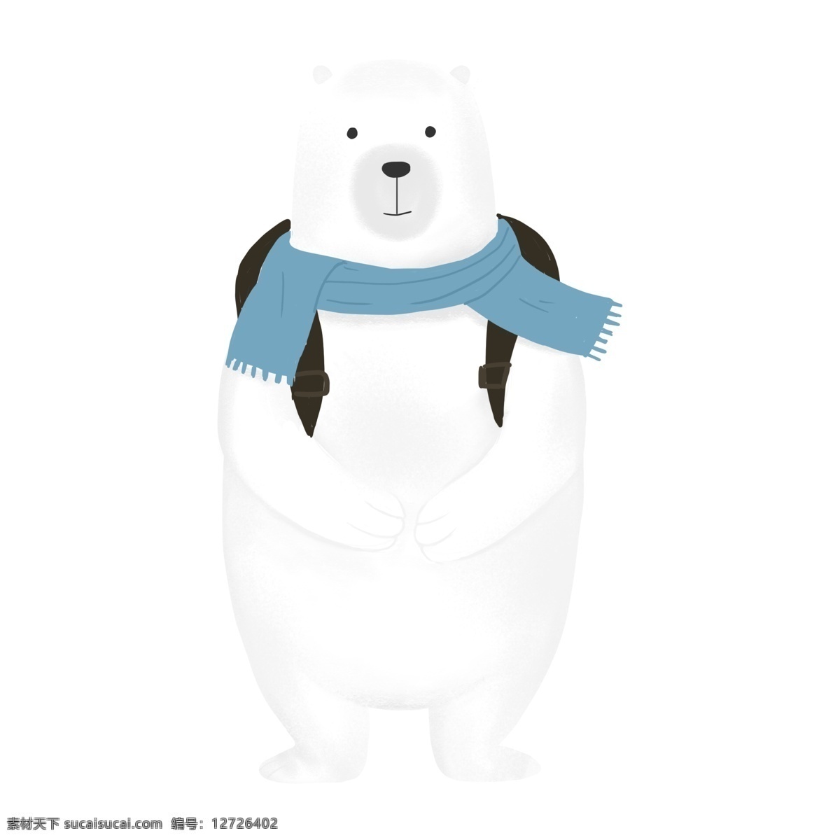 背着 书包 北极熊 商用 元素 小清新 卡通 可爱 动物 插画 冬季素材 蓝色围巾