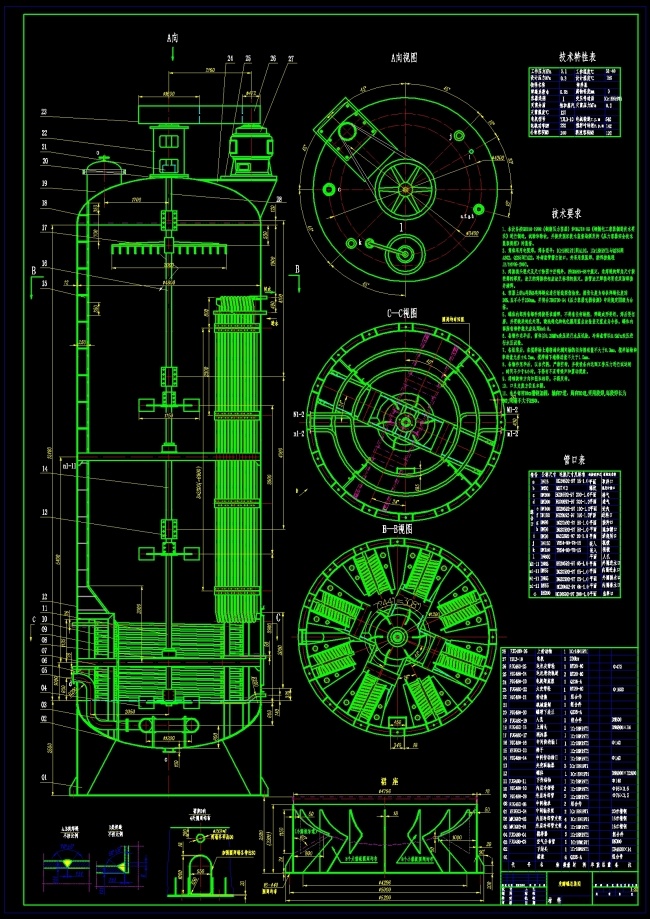 发酵罐 总装 图 cad 机械 图纸 机械图纸素材 机械模具 机械设计素材 图纸素材 cad图纸 dwg 黑色