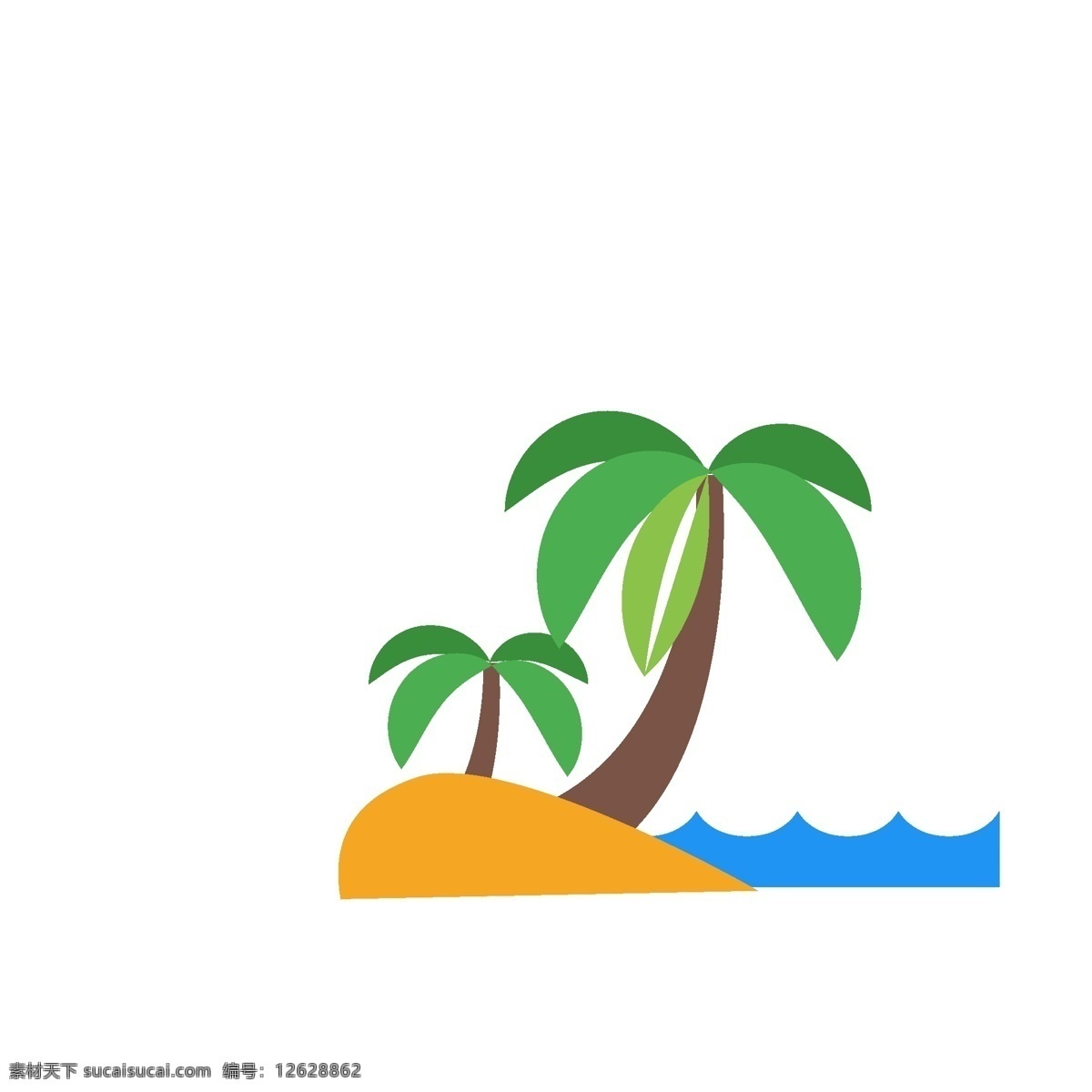 绿色 植物 免 抠 图 椰子树 卡通图案 卡通插画 灰色沙滩 海洋 电脑图标 绿色的植物 免抠图