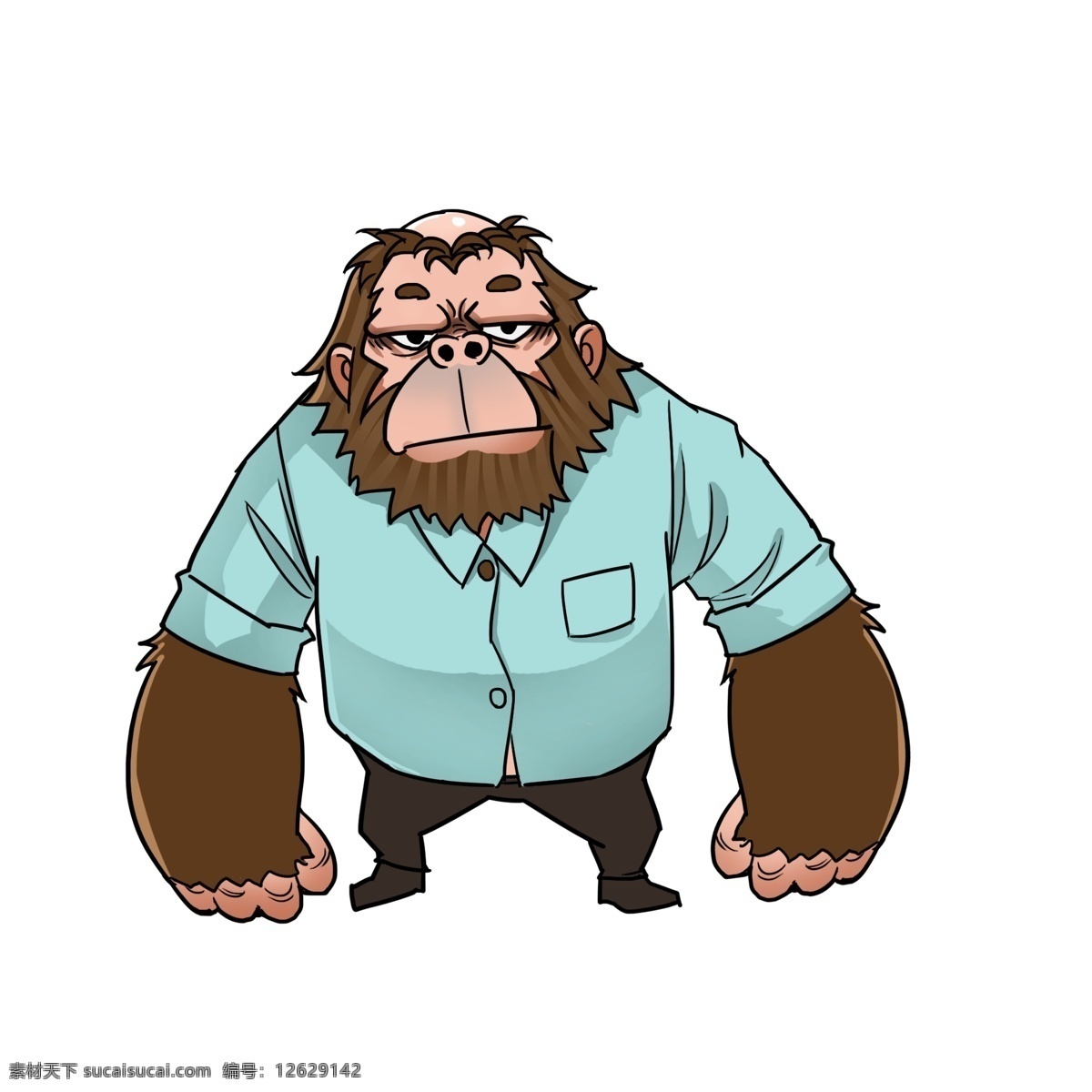 元素 秃头 动物 拟人 大猩猩 插画 手绘 卡通
