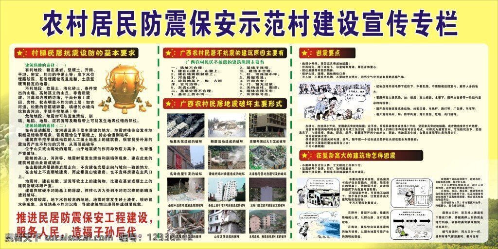 横县 农村 居民 防震 保安 示范村 建设 宣传 专栏 白色