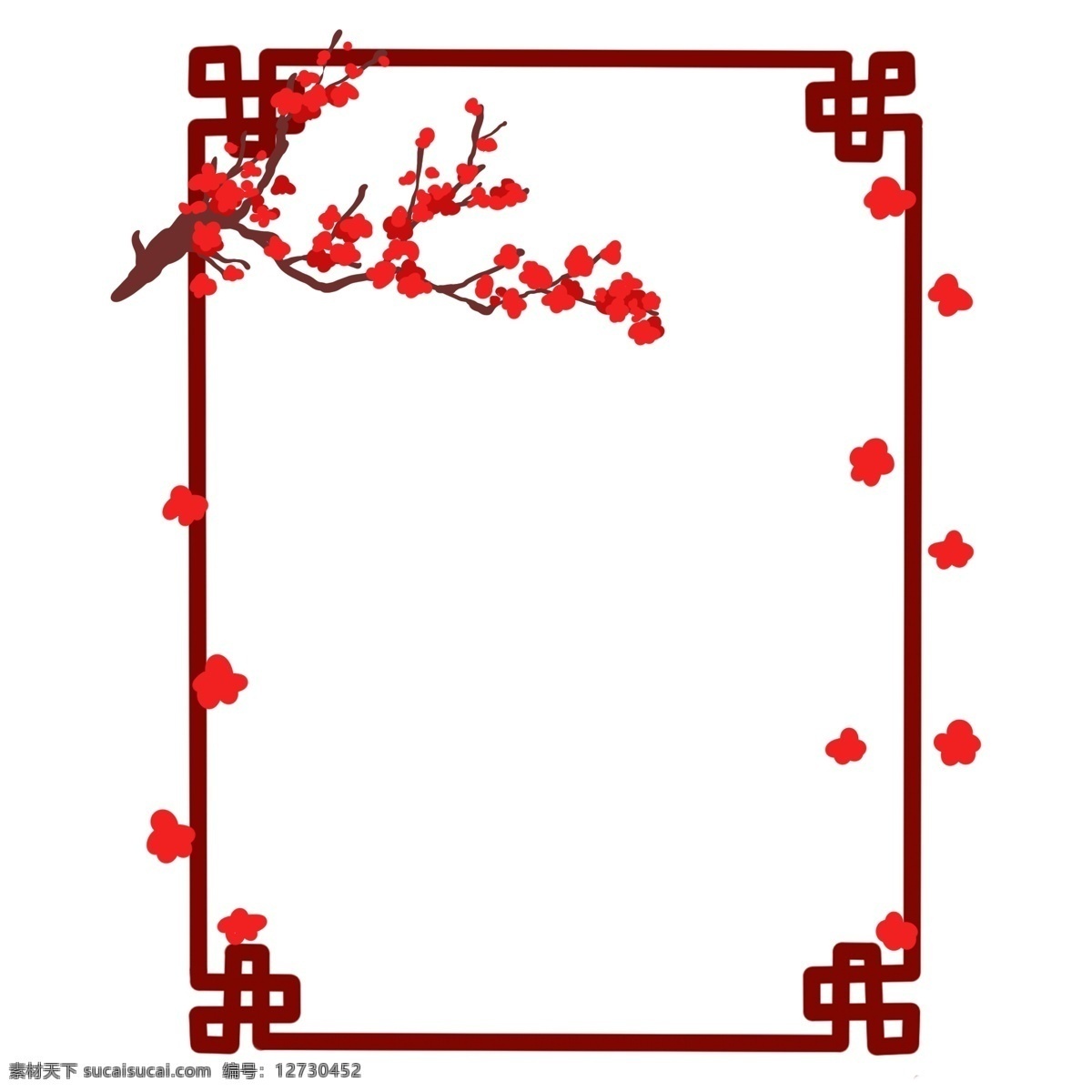 手绘 春节 梅花 边框 红色的边框 红色的梅花 漂亮的边框 美丽的梅花 卡通边框 手绘新年边框