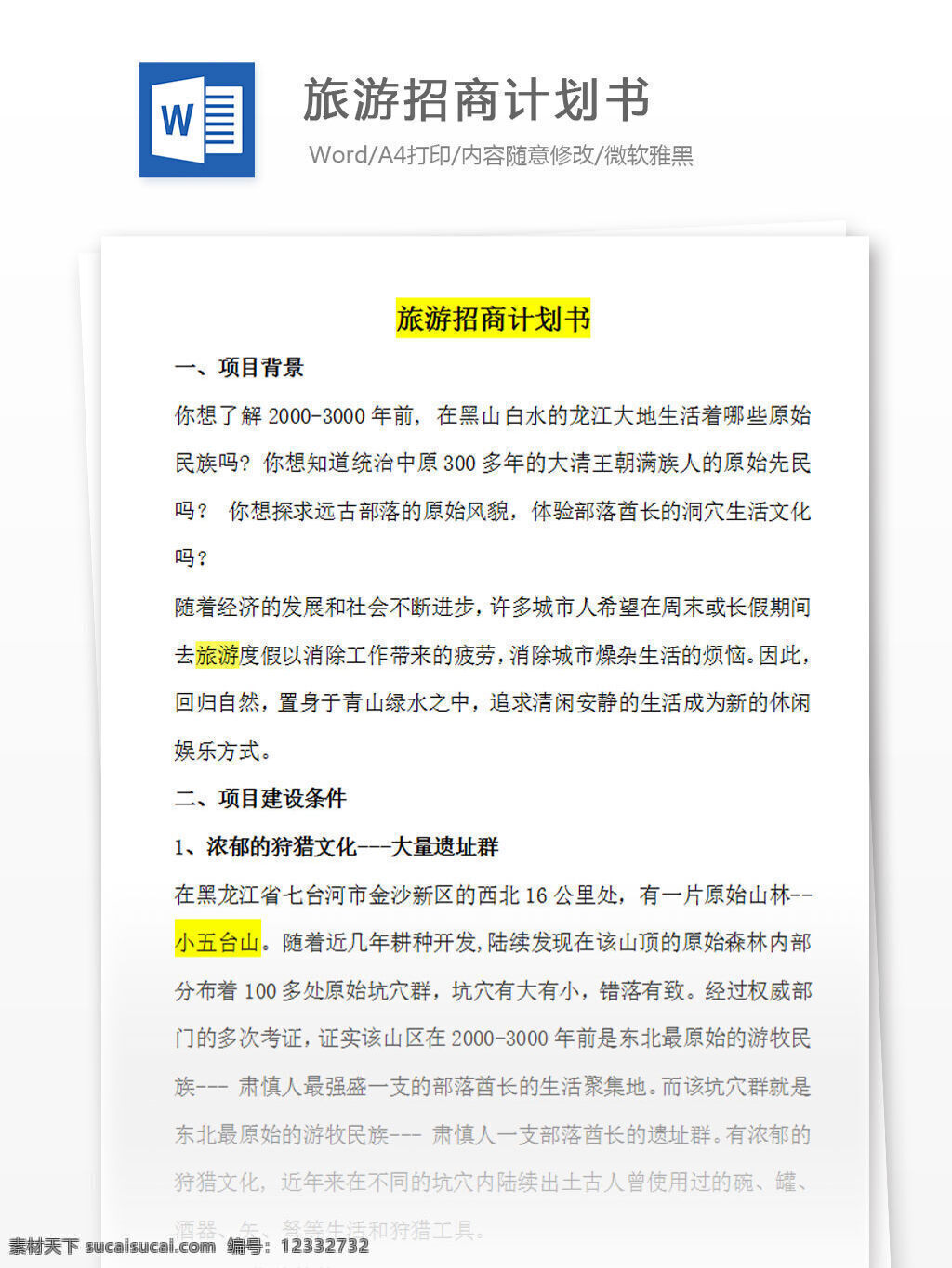 旅游招商 计划书 word 汇报 实用文档 文档模板 心得体会 总结 旅游 招商