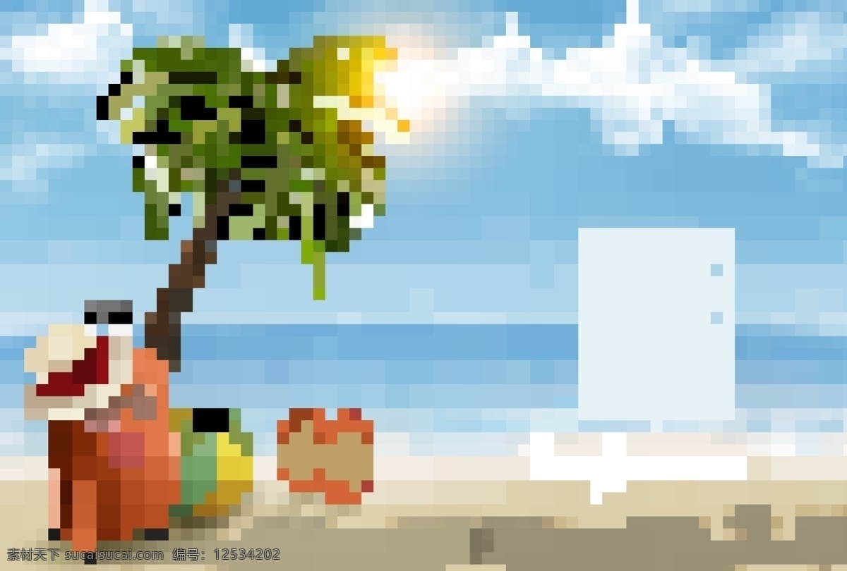 海滩 白云 大海 风景 蓝天 旅行箱 沙滩 夏天 自然风景 滩矢量素材 海滩模板下载 橄子树 自然景观 矢量 psd源文件