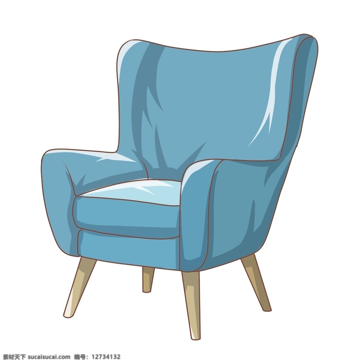蓝色 沙发 手绘 插画 蓝色的沙发 卡通的沙发 手绘沙发 沙发装饰 沙发插画 漂亮的沙发 蓝色的垫子