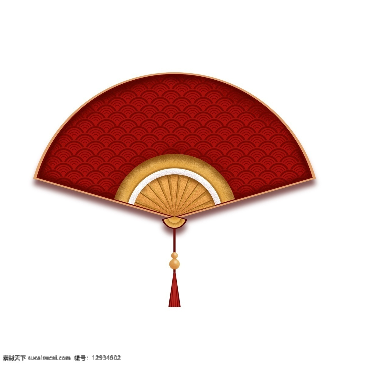 中国 风 扇子 元素 手绘 喜庆 红色 中国风 插画元素