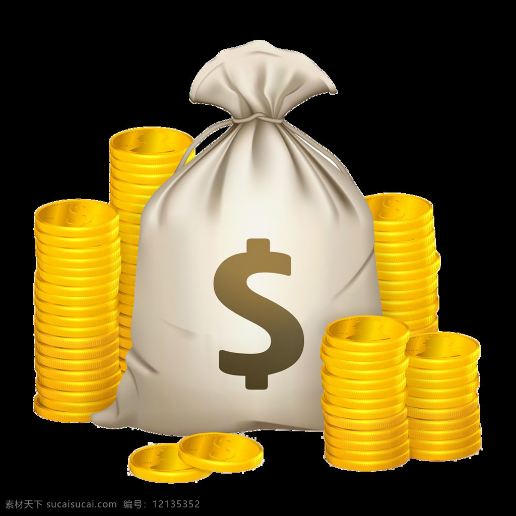金币 金钱 钱币 金子 黄金 金袋 袋子 分层