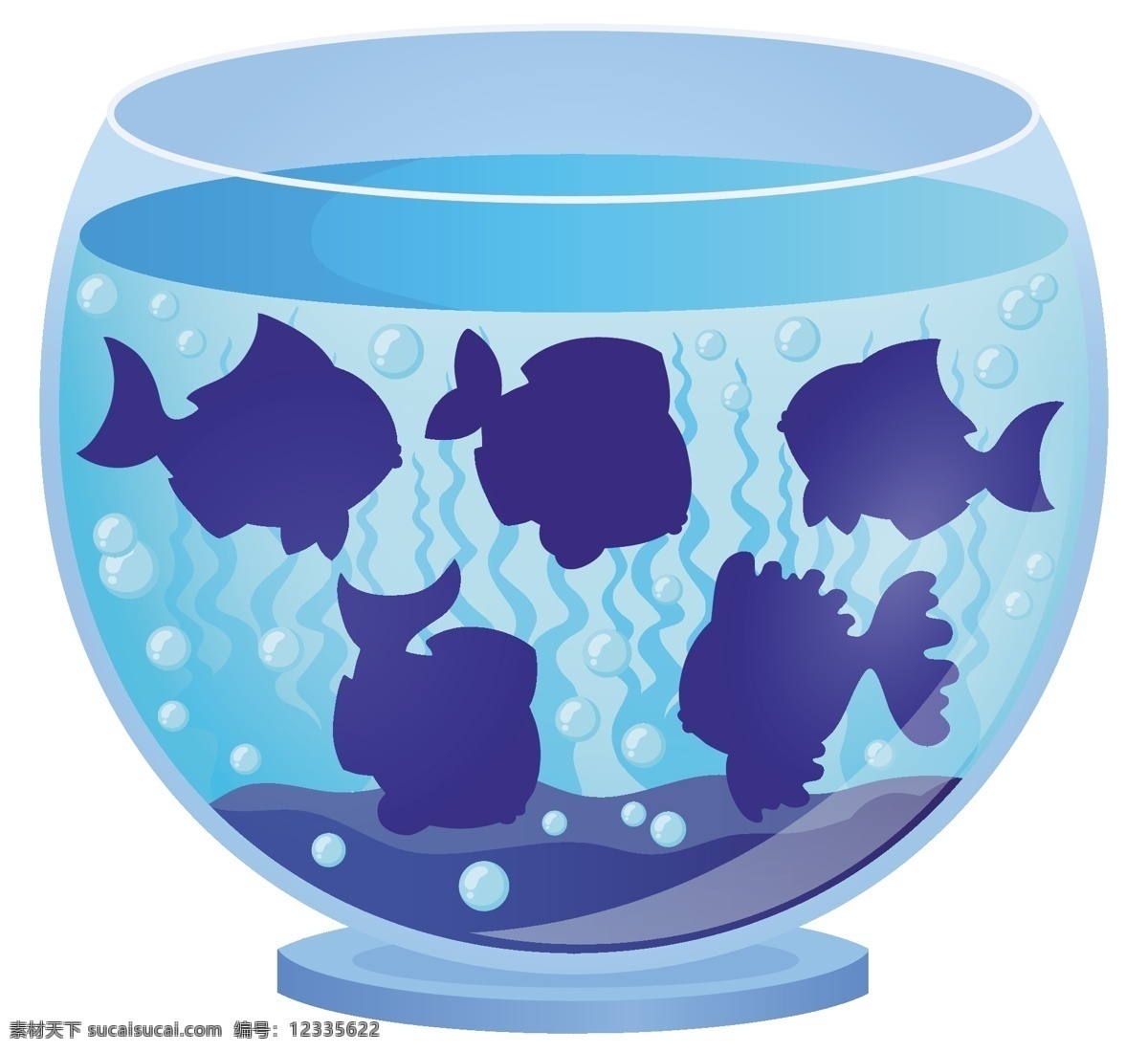 卡通 可爱 金鱼 鱼缸 矢量 蓝色 水滴 源文件