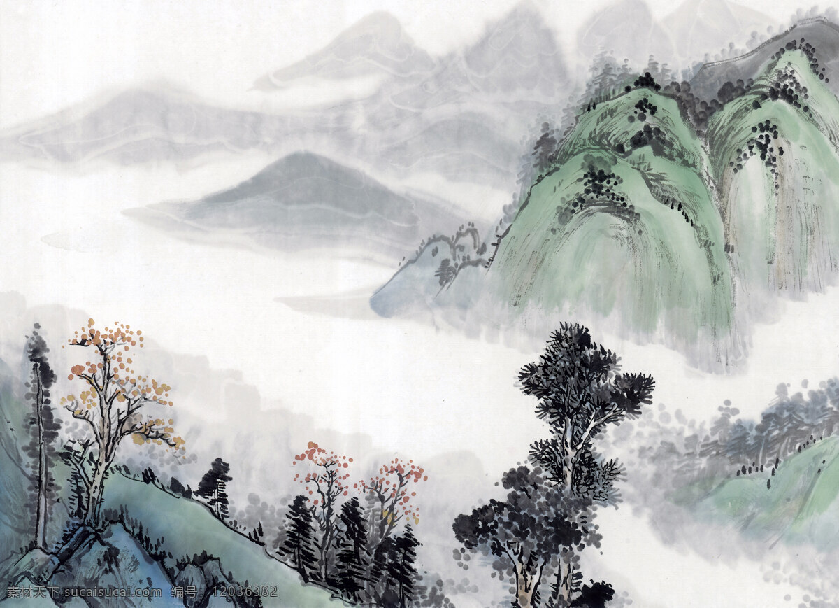 山水画 国画0005 国画 设计素材 山水画篇 中国画篇 书画美术 白色