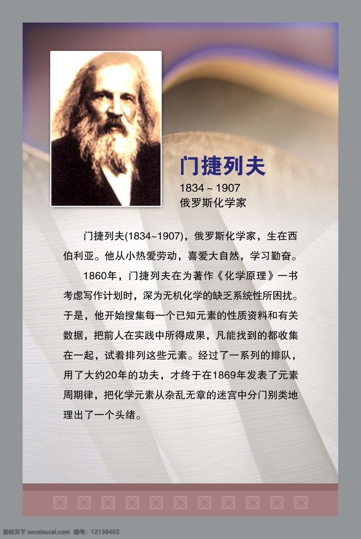 俄罗斯 化学家 门捷列夫 名人门捷列夫 俄罗斯化学家 分层素材 psd格式 设计素材 名人名言 墙报板报 psd源文件 白色