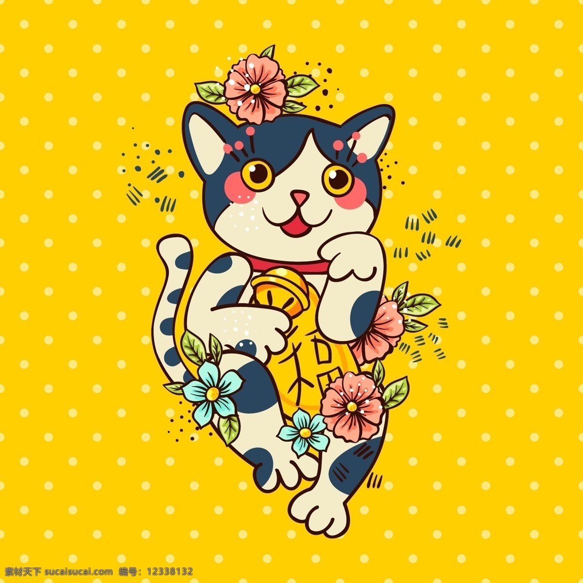 日本 风格 卡通 小 猫咪 日本风格 动物 小猫咪 呆萌 可爱 涂鸦 创意插画 招财猫 精美 插画设计 动漫动画
