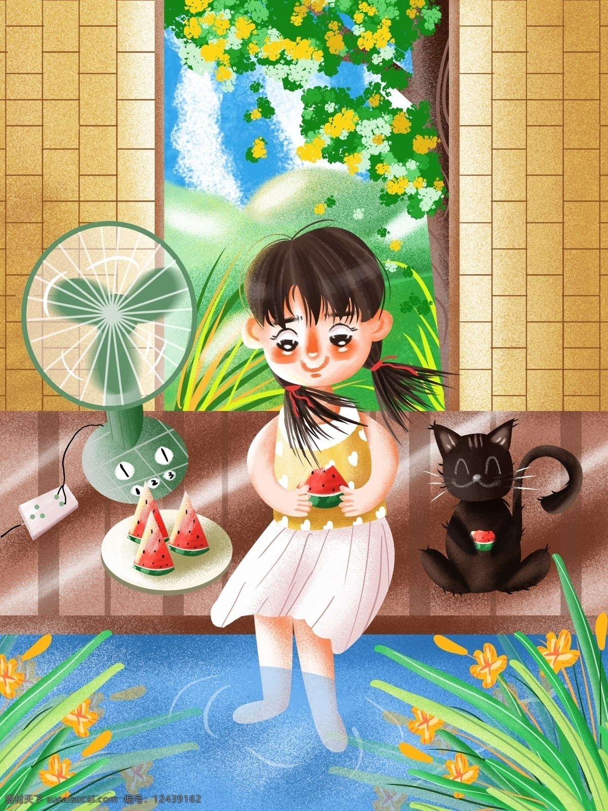 手绘 小 清新 大暑 插画 大暑插画 大暑插画设计 大暑节气 节气 节气插画 节气大暑