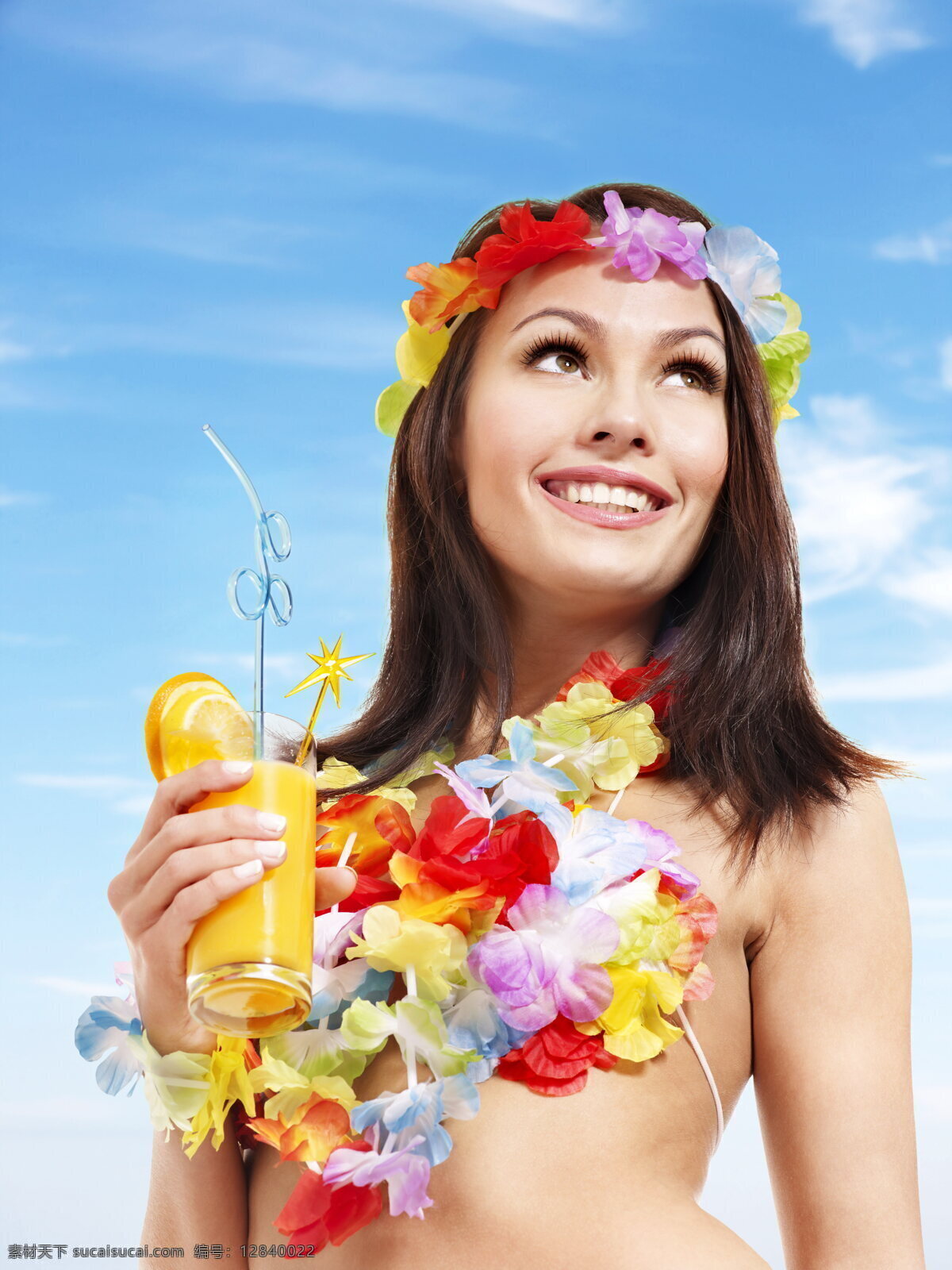 性感 比基尼 女孩 花环美女 鲜花 长发