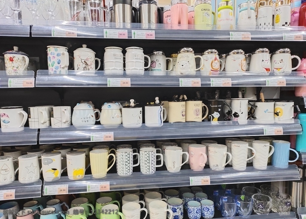 超市 日用品 货架 超市日用品 杯子 水杯 陶瓷 生活百科 生活素材