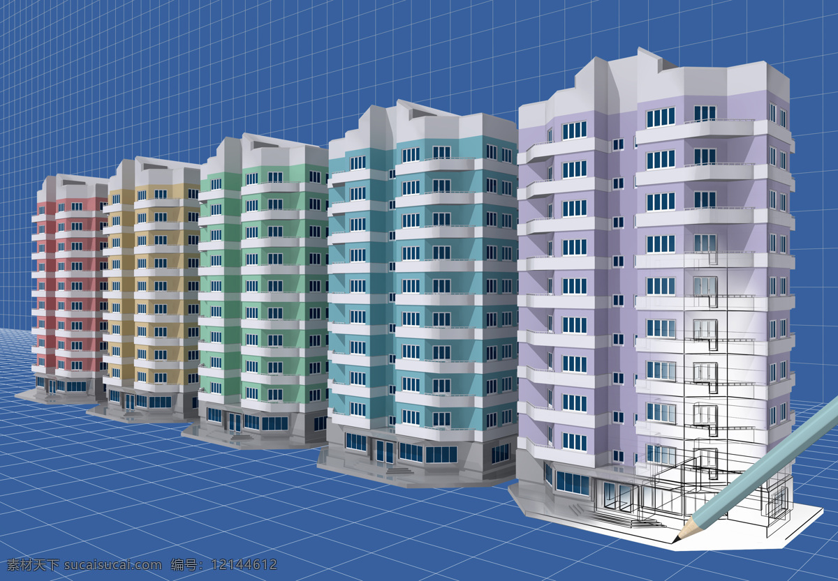 3d 建筑模型 立体 格子 空间 大楼 3d房屋模型 房屋建筑 建筑设计 环境家居 蓝色