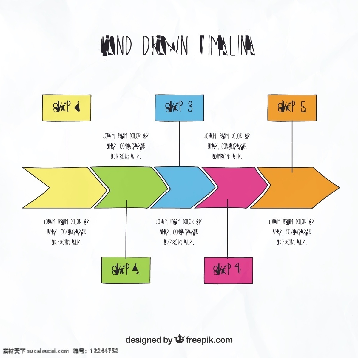 手绘 不同 颜色 时间 线 图表 手 模板 营销 图形 色彩鲜艳 工艺图表模板 数据 信息 步骤 生长