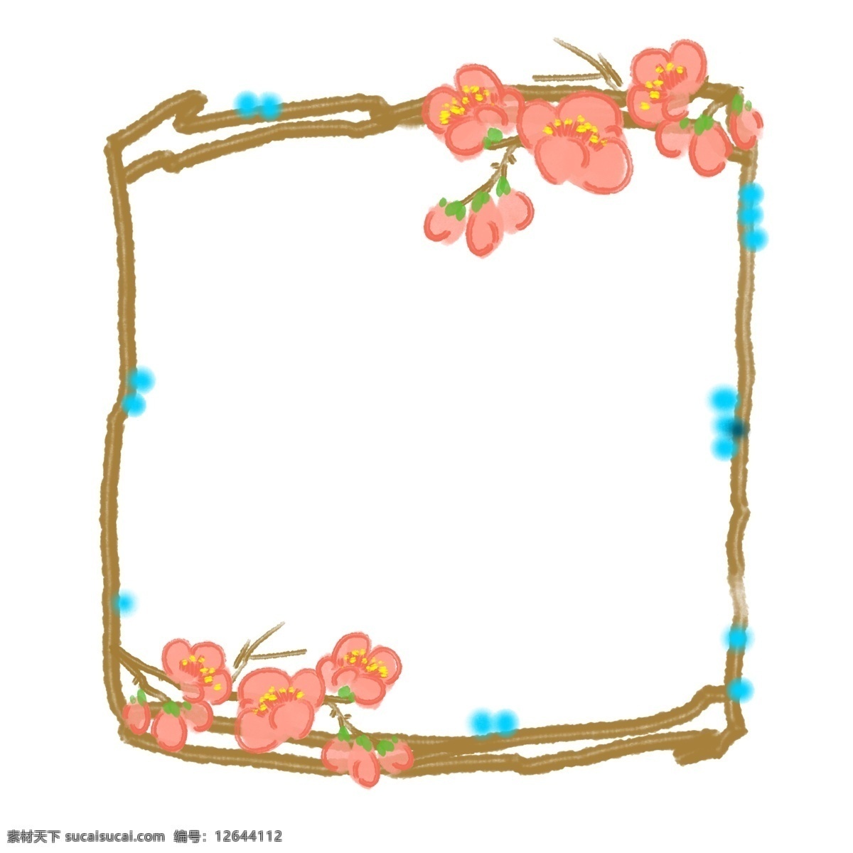梅花 花朵 枝条 边框 梅花边框 枝条边框 红色梅花 蓝色 清新花卉 花枝 中国风边框 好看的边框