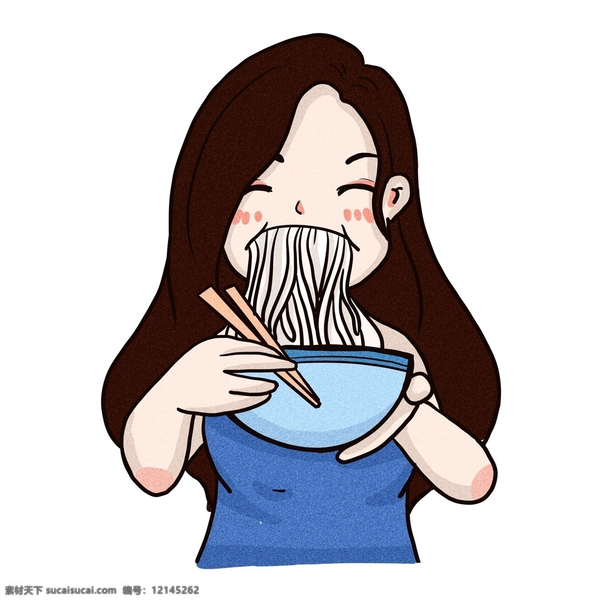 手绘 吃 面的 女孩 透明 可爱 装饰 时尚 透明素材 吃面的女孩 免扣素材