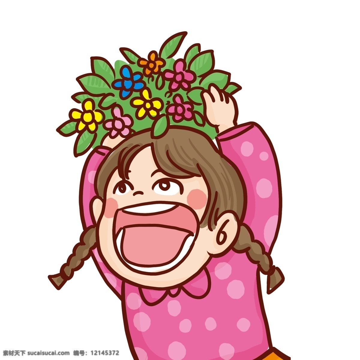 花环 女孩 漫画 人物 彩绘 儿童 花卉 插画