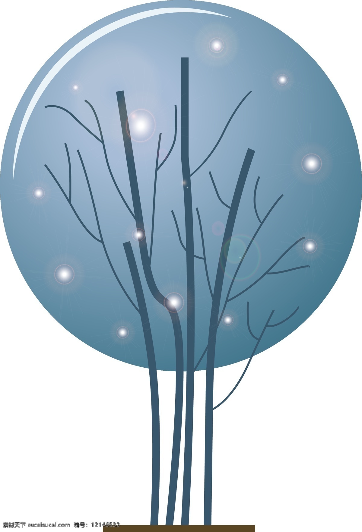 卡通 蓝色 大树 插画 创意树 植物 树木 创意树叶 蓝色的树叶 卡通植物插画 圆形的树叶 唯美的植物