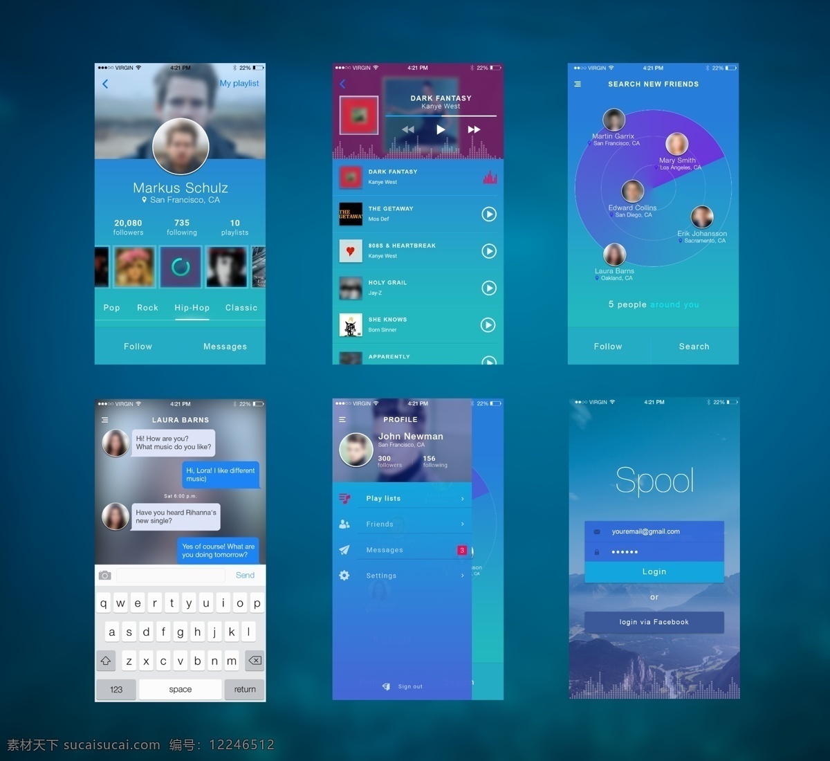 ui界面设计 app 界面设计 app排版 app素材 青色 天蓝色