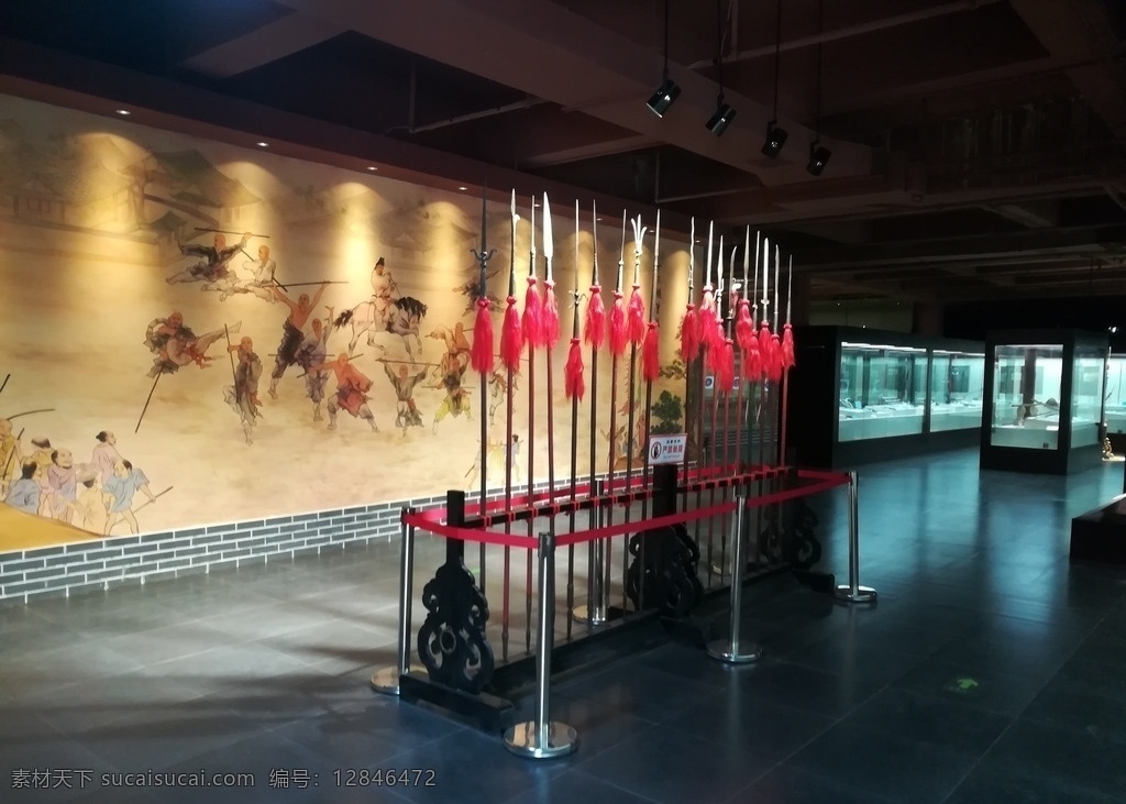 少林古兵器展 登封 嵩山 少林景区 演武厅 兵器展览馆 大厅 壁画 少林寺 旅游摄影 人文景观