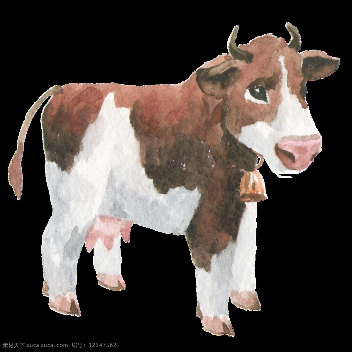 手绘 小 奶牛 透明 装饰 图案 卖萌 棕白色 装饰图案 免扣素材