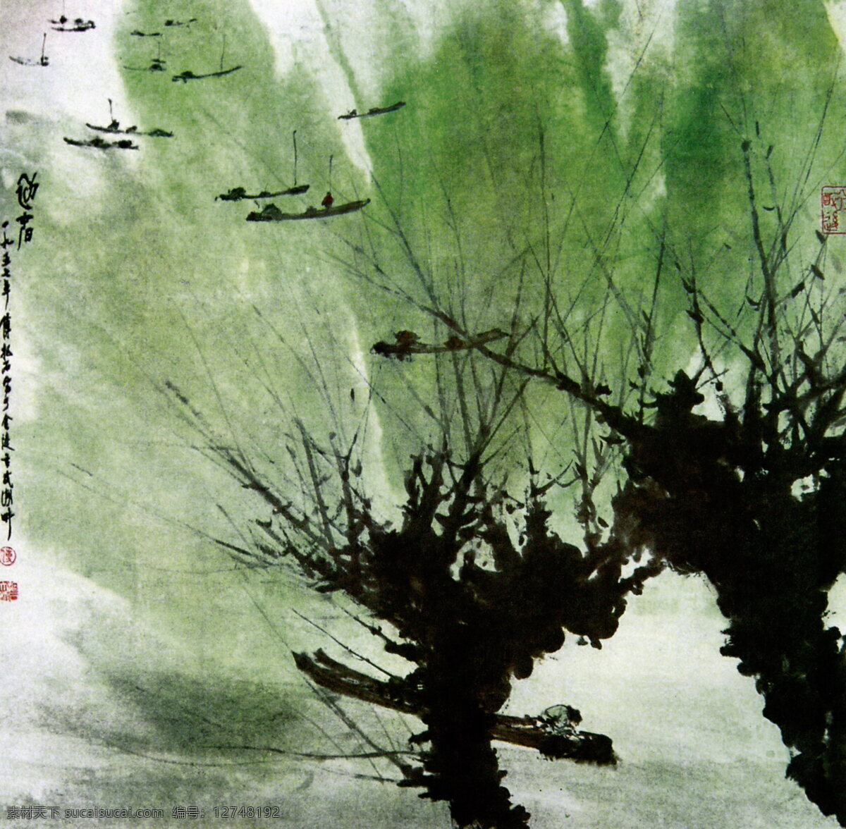江南春 傅抱石 傅抱石国画 国画 中国画 山水画 山水国画 国画山水 写意画 彩墨山水画 书法 大师作品 风景画 写意 国画人物 人物国画 写意国画 国画写意 墨迹 水墨画 绘画 树木 山峰 小河 溪水 河流 小舟 小船 古人 人物 彩墨 中国 现代 十大 名画家 作品选 傅抱石作品 绘画书法 文化艺术