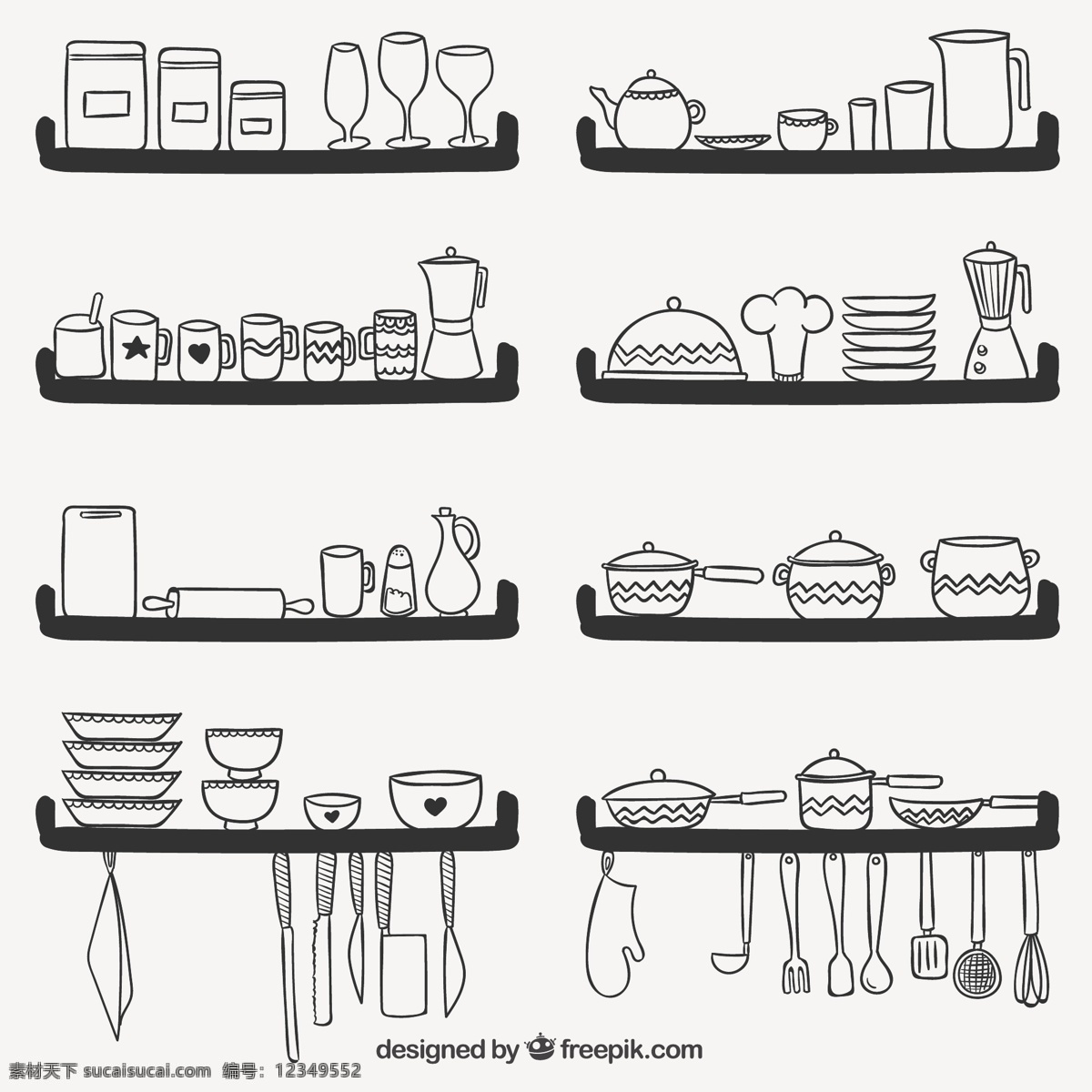 手绘厨房用具 厨房 可爱 库克 工具 绘画 货架 手工 食具 抽纱 厨具 手绘 餐具 饰品