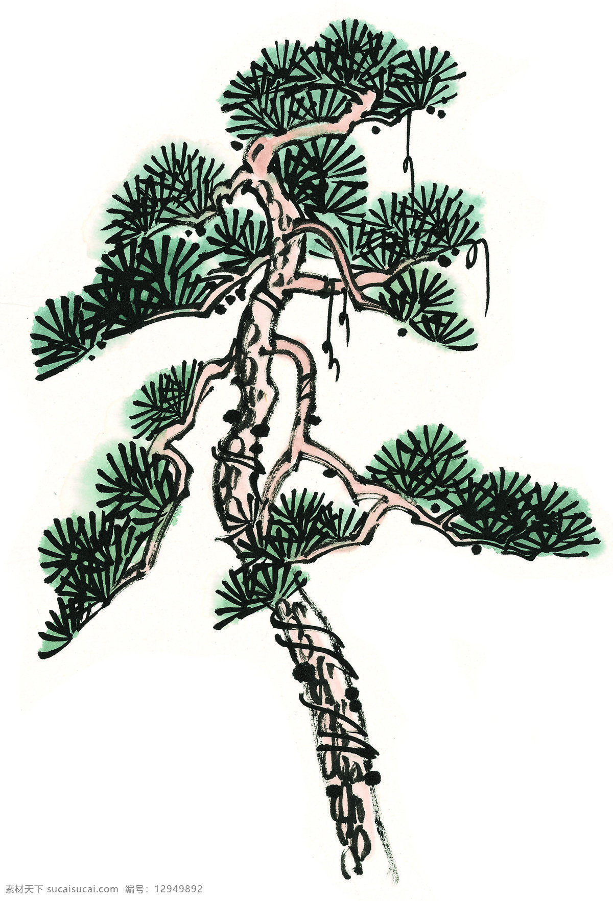 松竹 书画 中国画 美术 国画 设计素材 古树奇石 中国画篇 书画美术 白色
