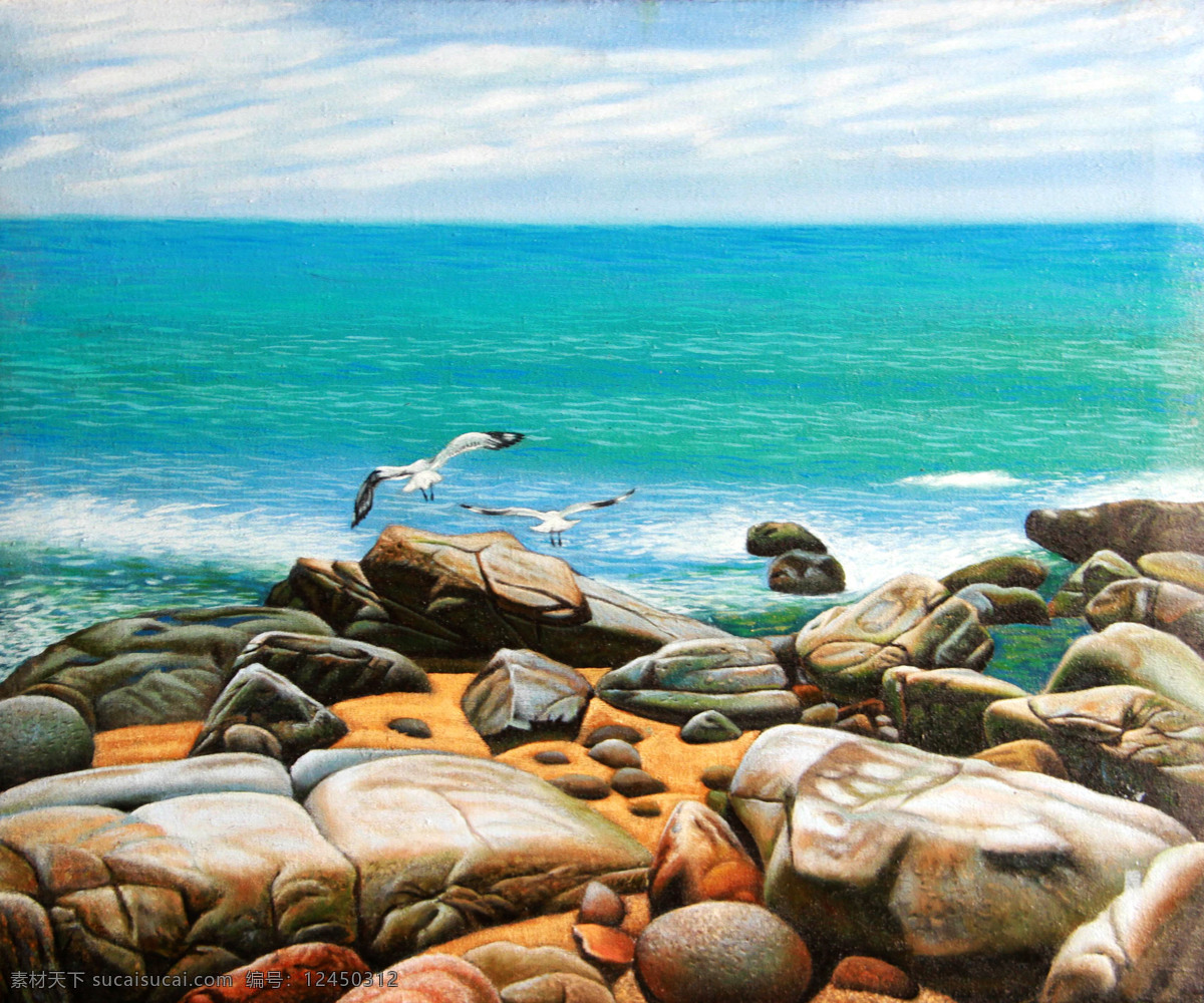 海边 礁石 大海 风景 海鸟 海水 绘画书法 美术 边的礁石 油画 油画艺术 油画作品46 文化艺术 家居装饰素材 山水风景画