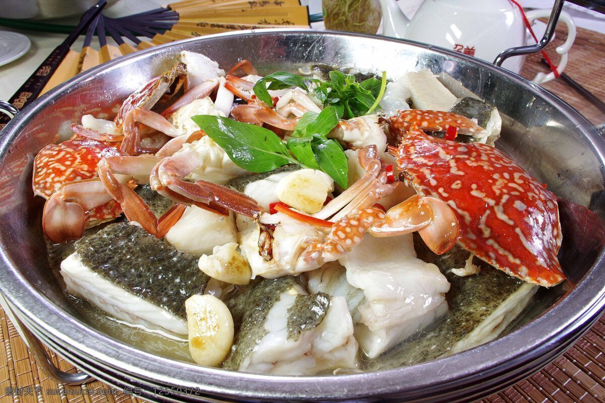 蟹蒸多宝鱼 鱼 螃蟹 海鲜 美食 海虾 龙虾 传统美食 餐饮美食