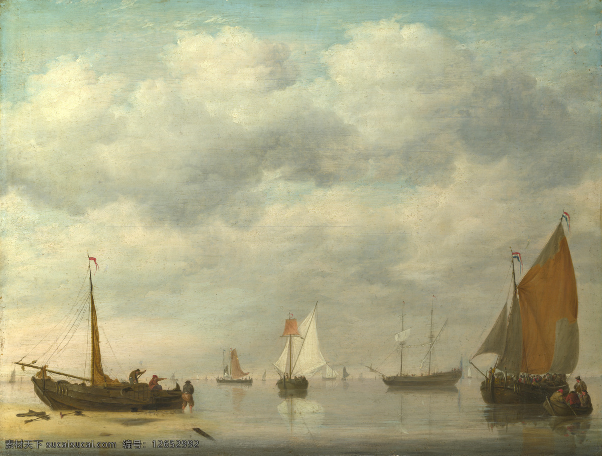 water 大师 画家 古典 画 建筑 景物 装饰画 油画 calm in vessels dutch os van jan 人物 高清 西方 国外 现代 家居装饰素材
