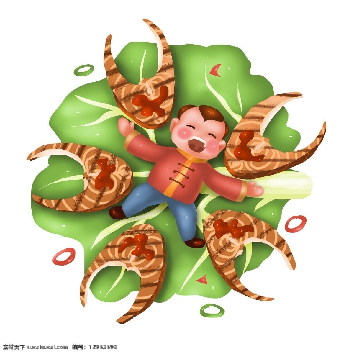 商用 高清 手绘 美食 烤鱼 烤肉 可商用